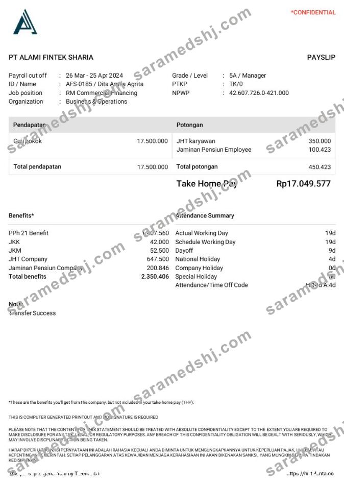 PT Alami Fintek Sharia payslip template in Word and PDF formats.pdf, 1
